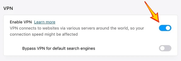 启用Opera VPN
